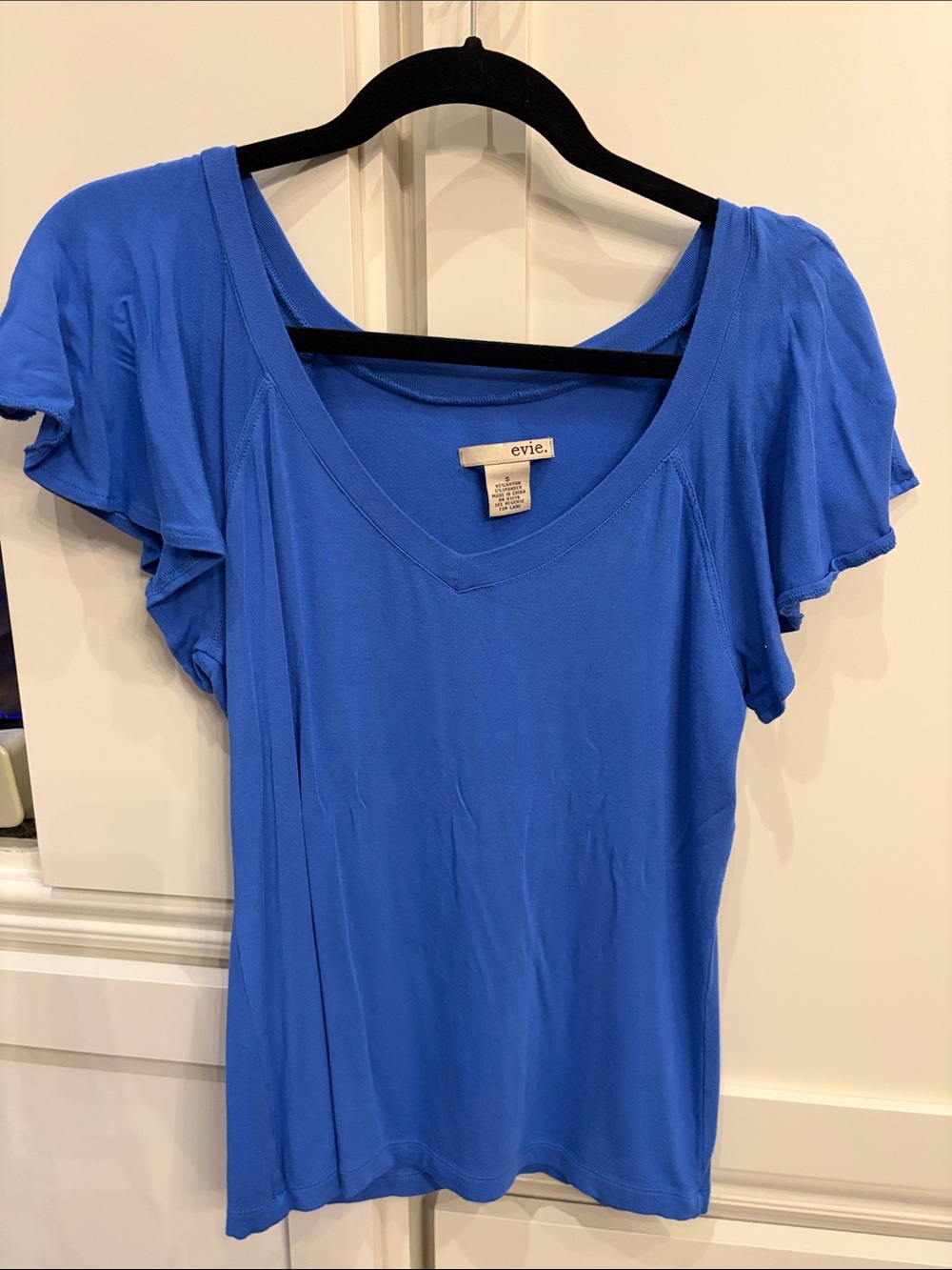 EVIE Bright Cobalt Blue V-Neck Flutter Sleeve Tee